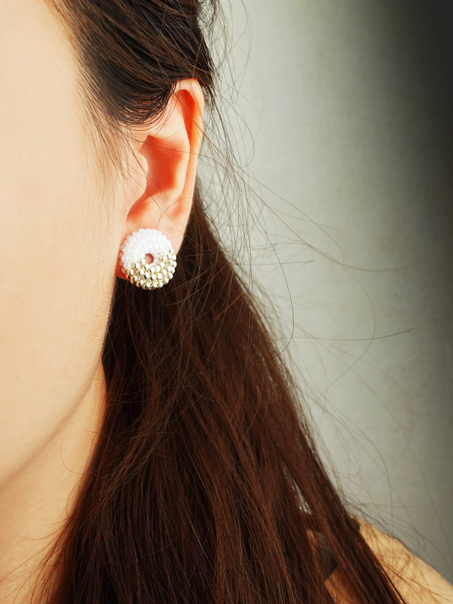 Donut Dip Stud Earrings in White Model