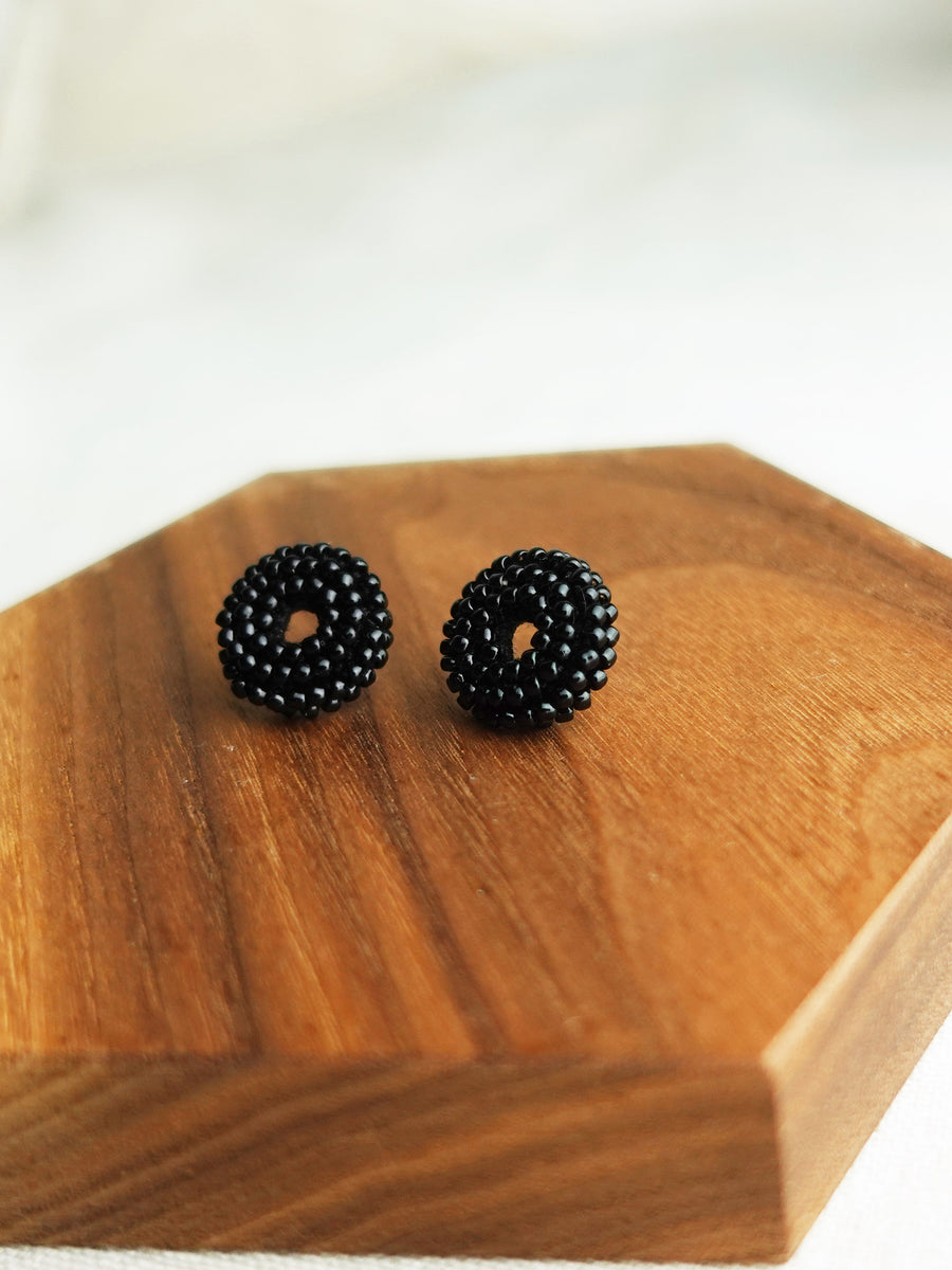 Donut Stud Earrings in Black Display Right