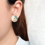 Donut Trio Stud Earrings in Ocean Green Model