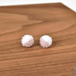 Duo Stud Earrings in Purple on Wood Display 1