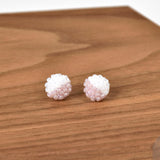 Duo Stud Earrings in Purple on Wood Display 1