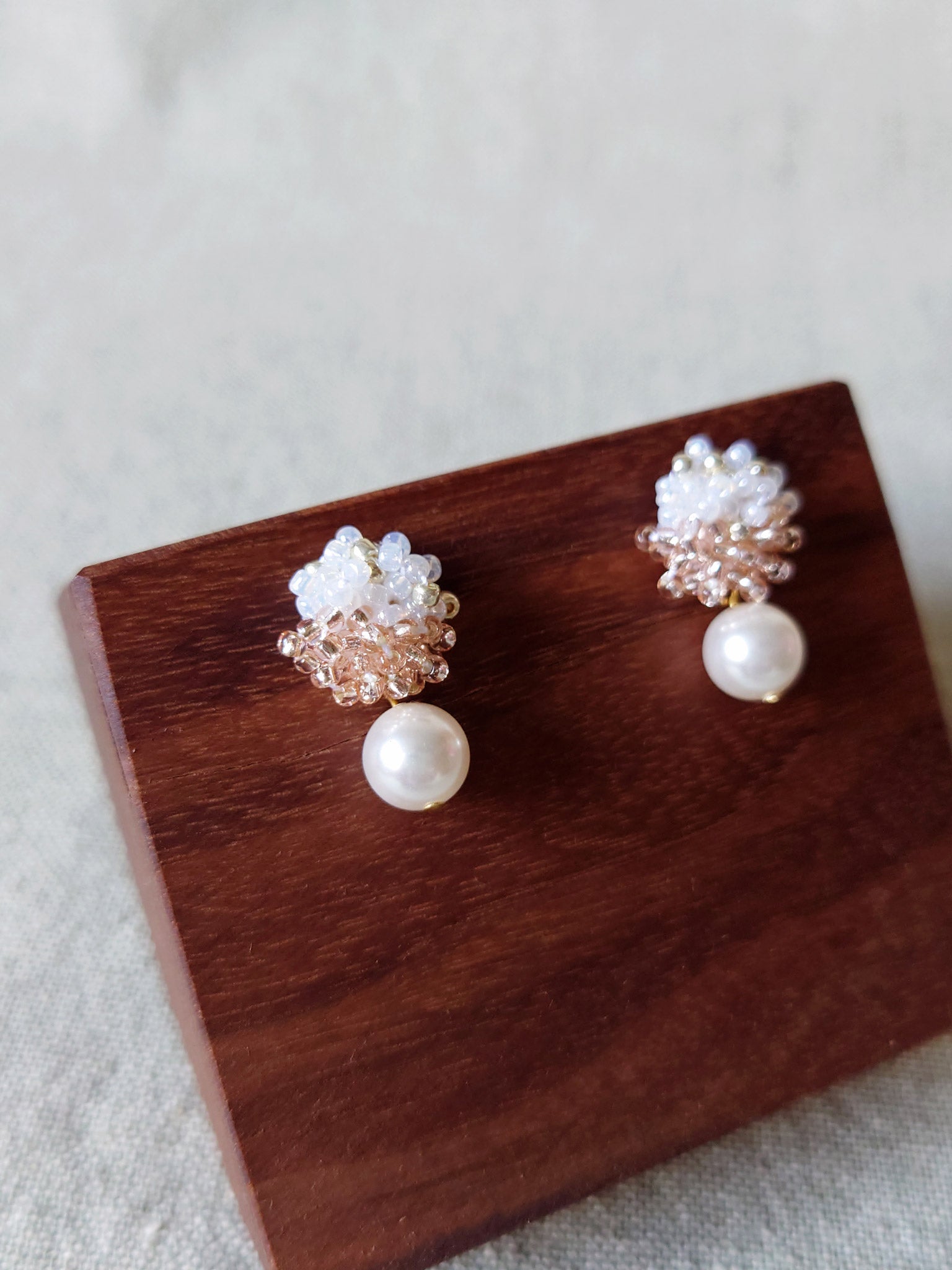 Faye Duo Drop Earrings in Champagne Pink Display