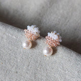 Faye Duo Drop Earrings in Champagne Pink Front
