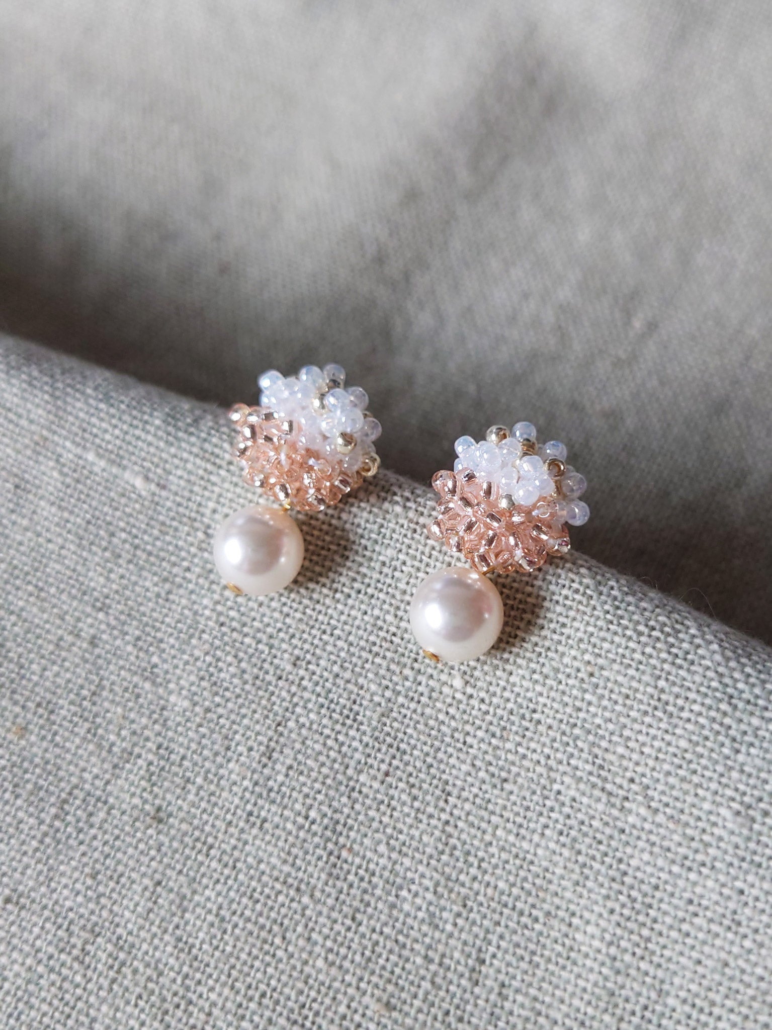 Faye Duo Drop Earrings in Champagne Pink Front