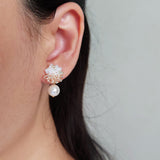 Faye Duo Drop Earrings in Champagne Pink Model