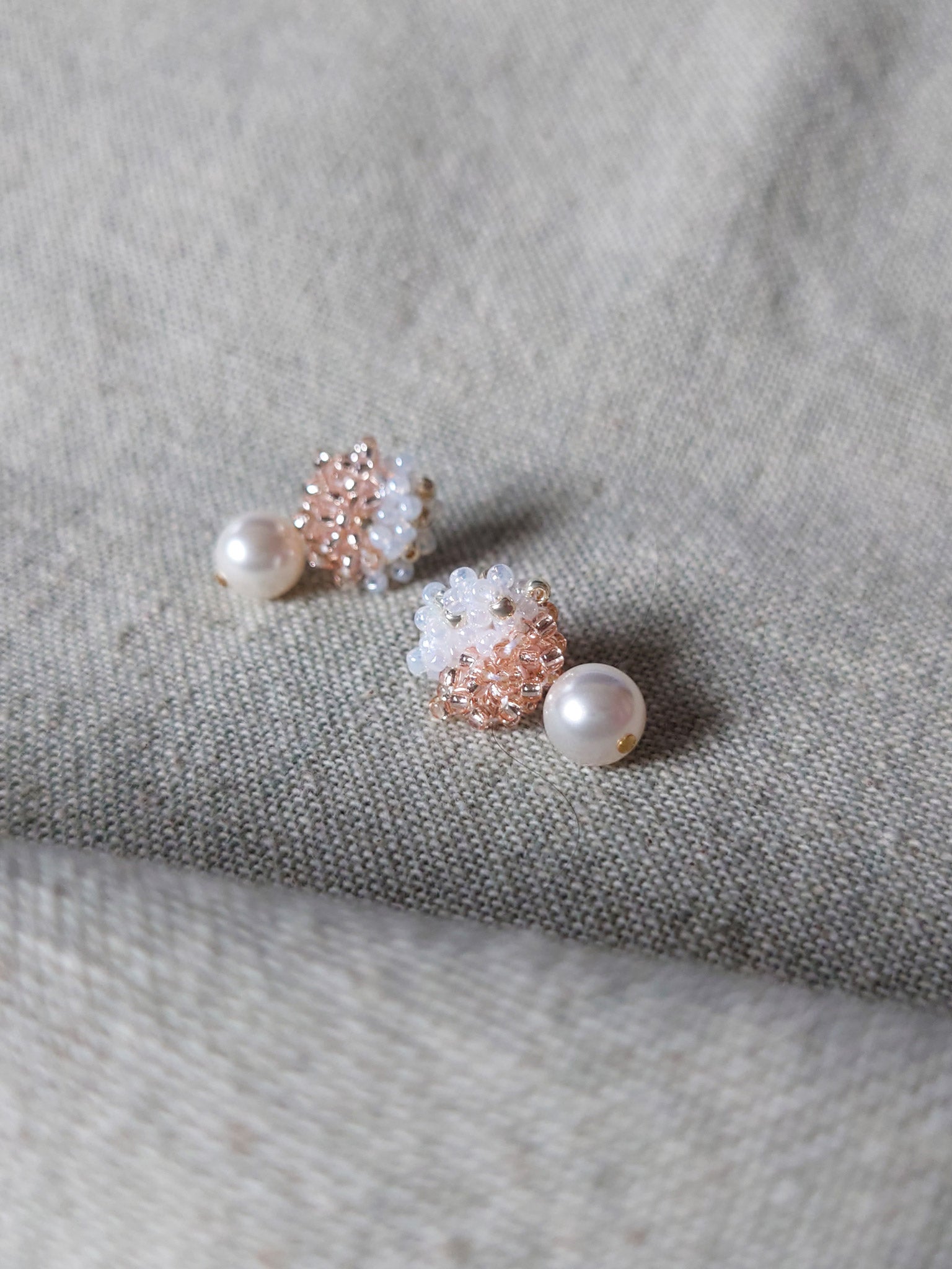 Faye Duo Drop Earrings in Champagne Pink Side