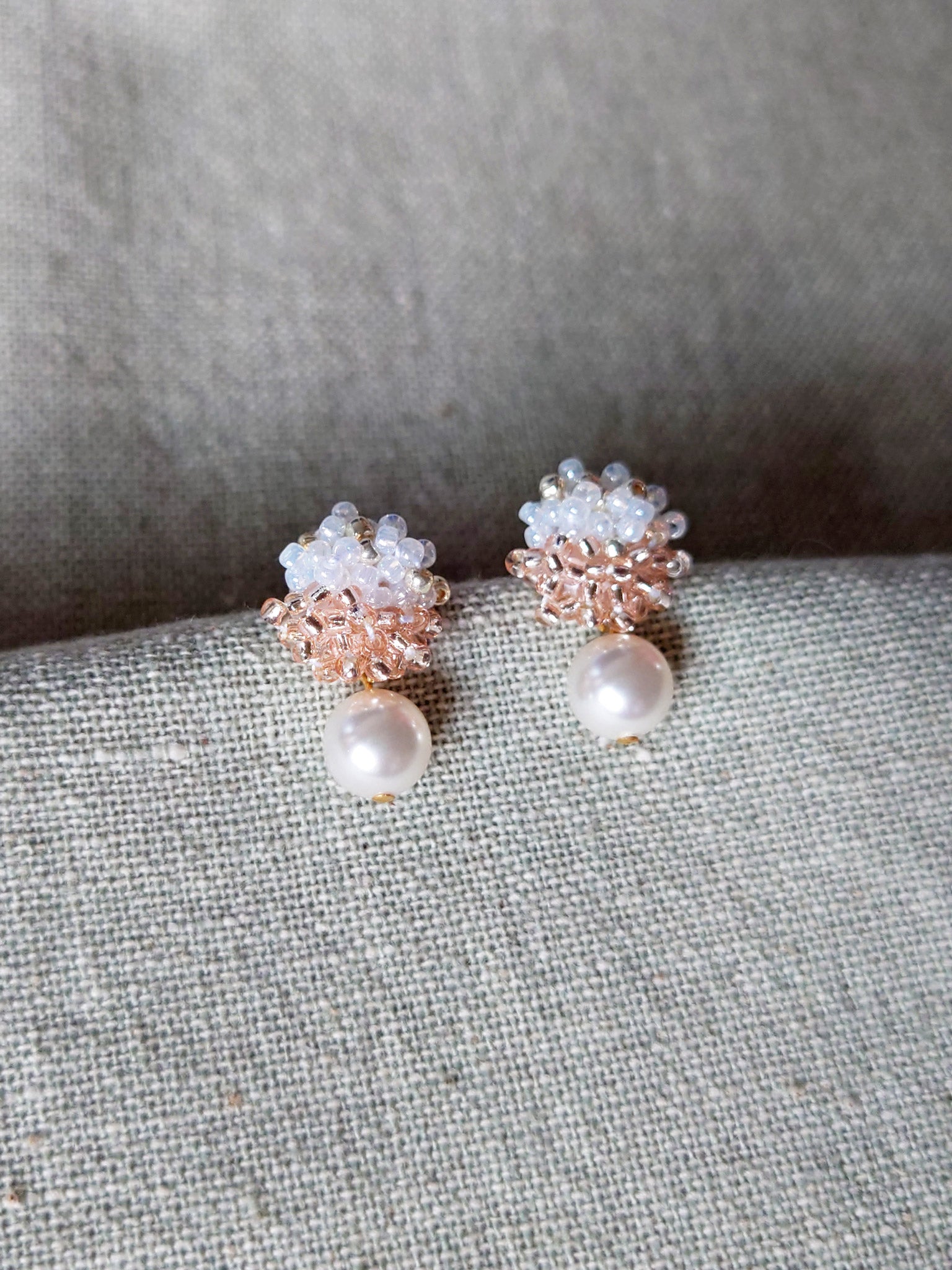 Faye Duo Drop Earrings in Champagne Pink Top 2