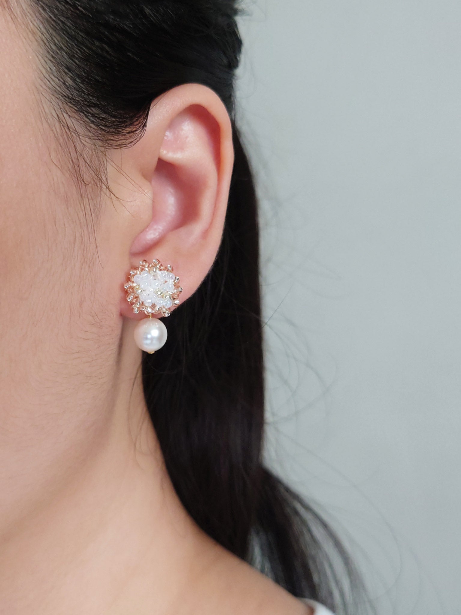 Faye Rio Drop Earrings in Champagne Pink Model