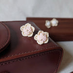 Floral Stud Earrings in Pink Display