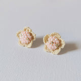 Floral Stud Earrings in Pink Front