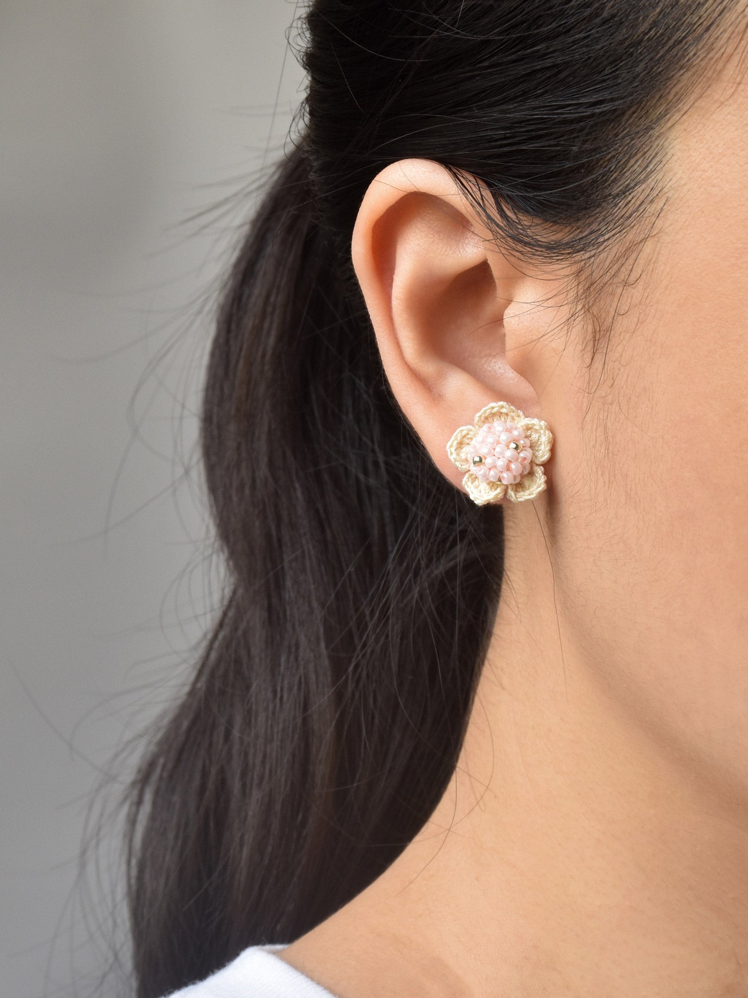 Floral Stud Earrings in Pink Model