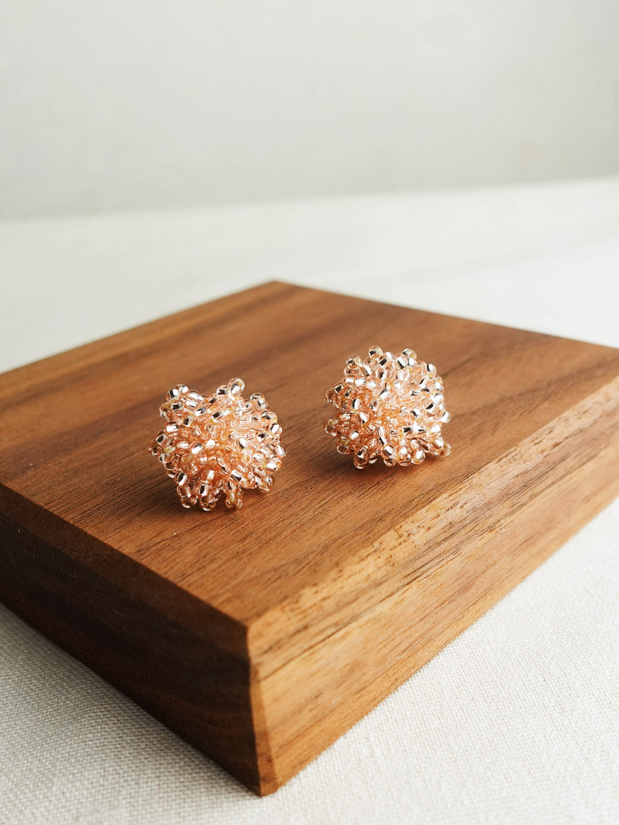 Fluffy Earrings in Champagne Pink Display Front