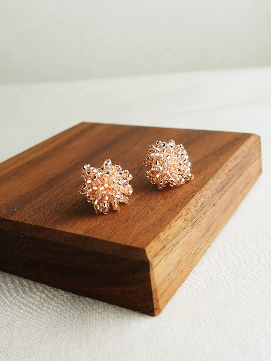 Fluffy Earrings in Champagne Pink Display Side