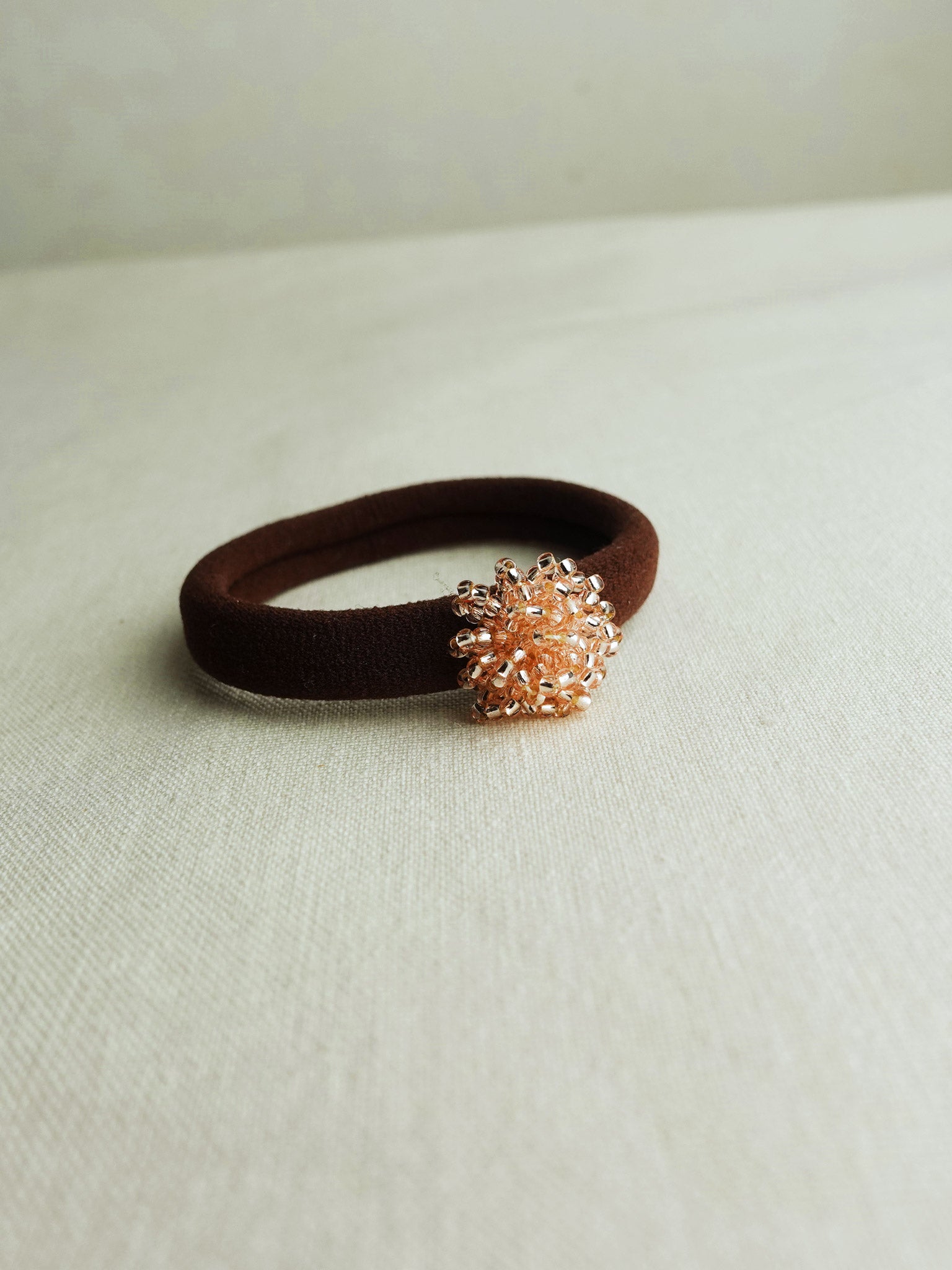 Fluffy Hair Tie in Champagne Pink Left