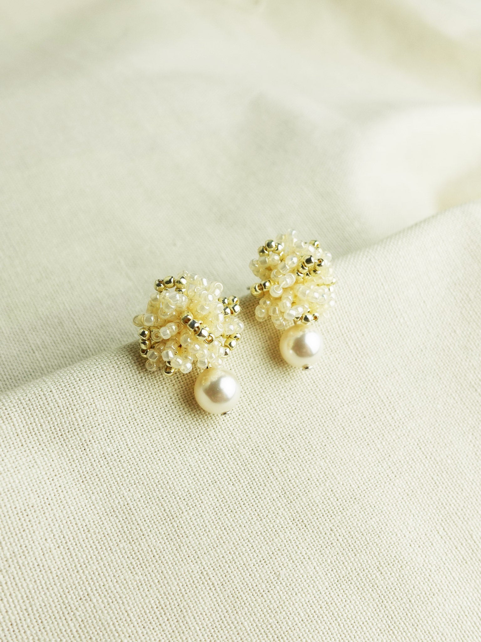 Fluffy Mariota Earrings in Ivory Side