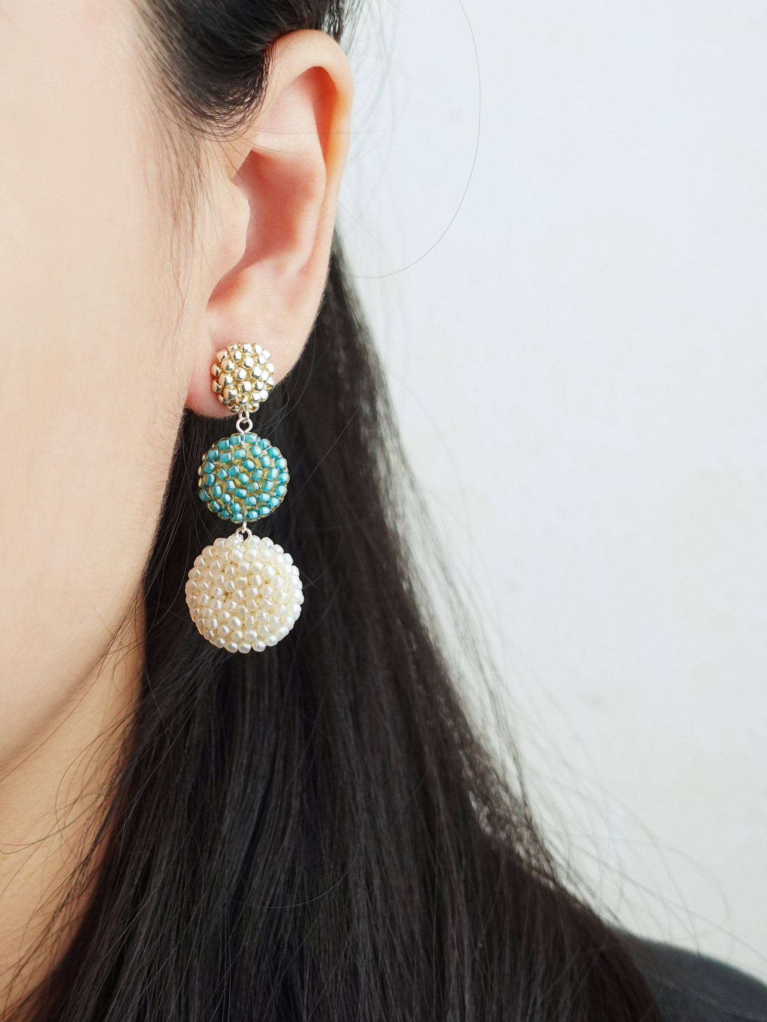 Juno Colorblock Earrings in Ocean Green Model