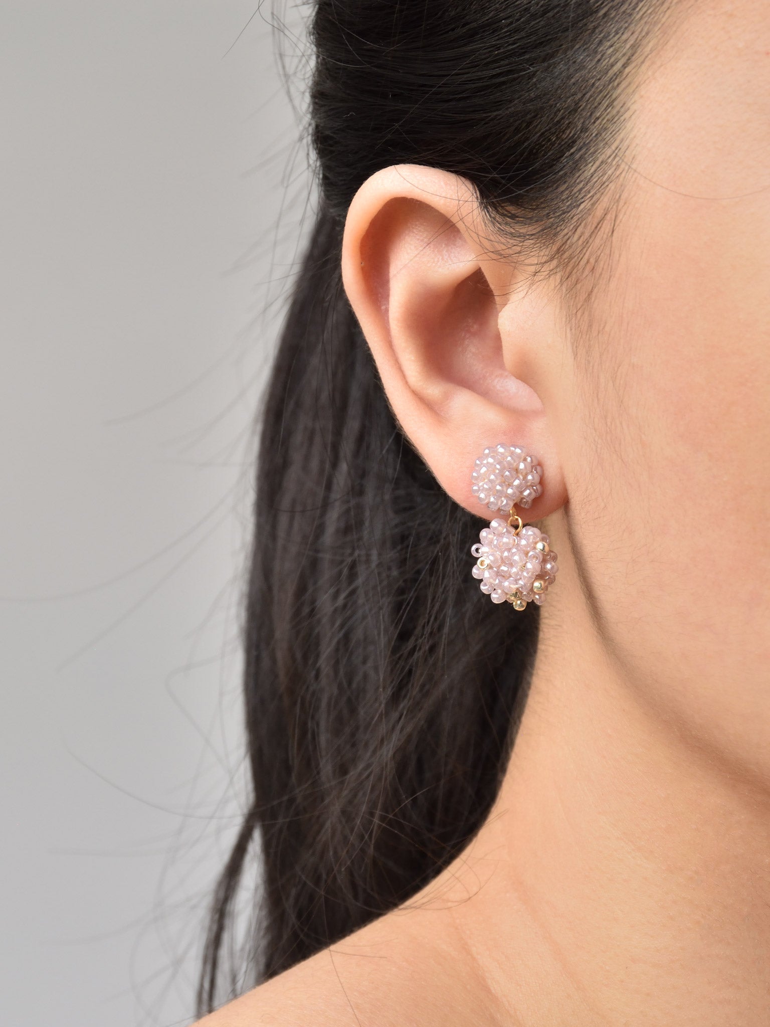 Kaia Druse Beads Earrings in Purple Model