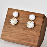 Kaia Druse Beads Earrings in White Front