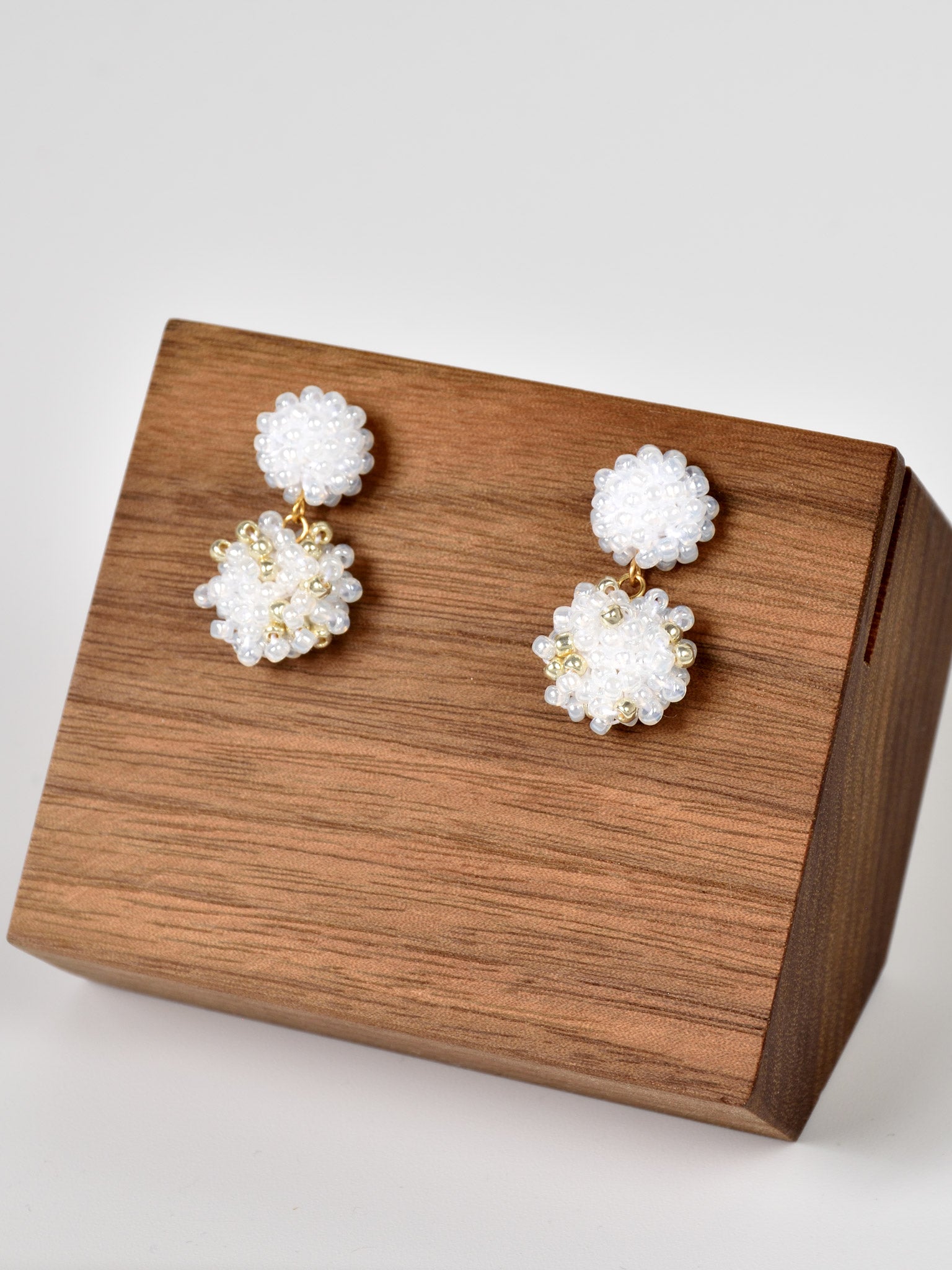 Kaia Druse Beads Earrings in White Front
