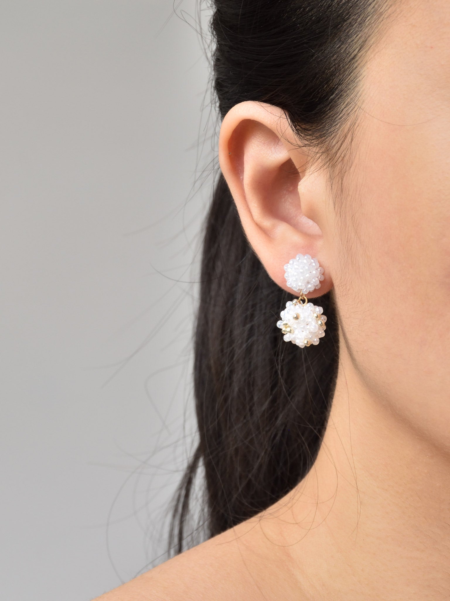 Kaia Druse Beads Earrings in White Model