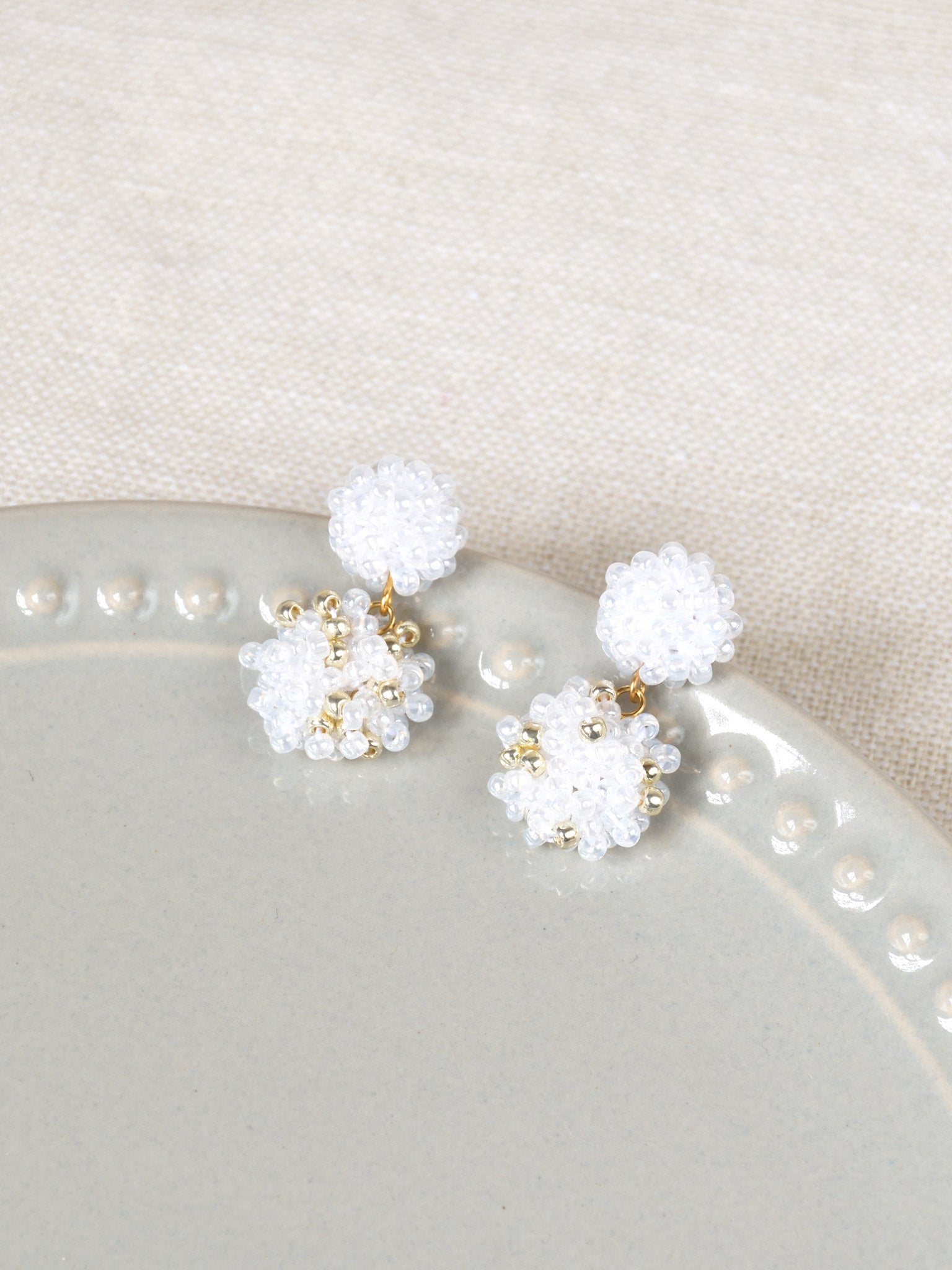Kaia Druse Beads Earrings in White Top 1