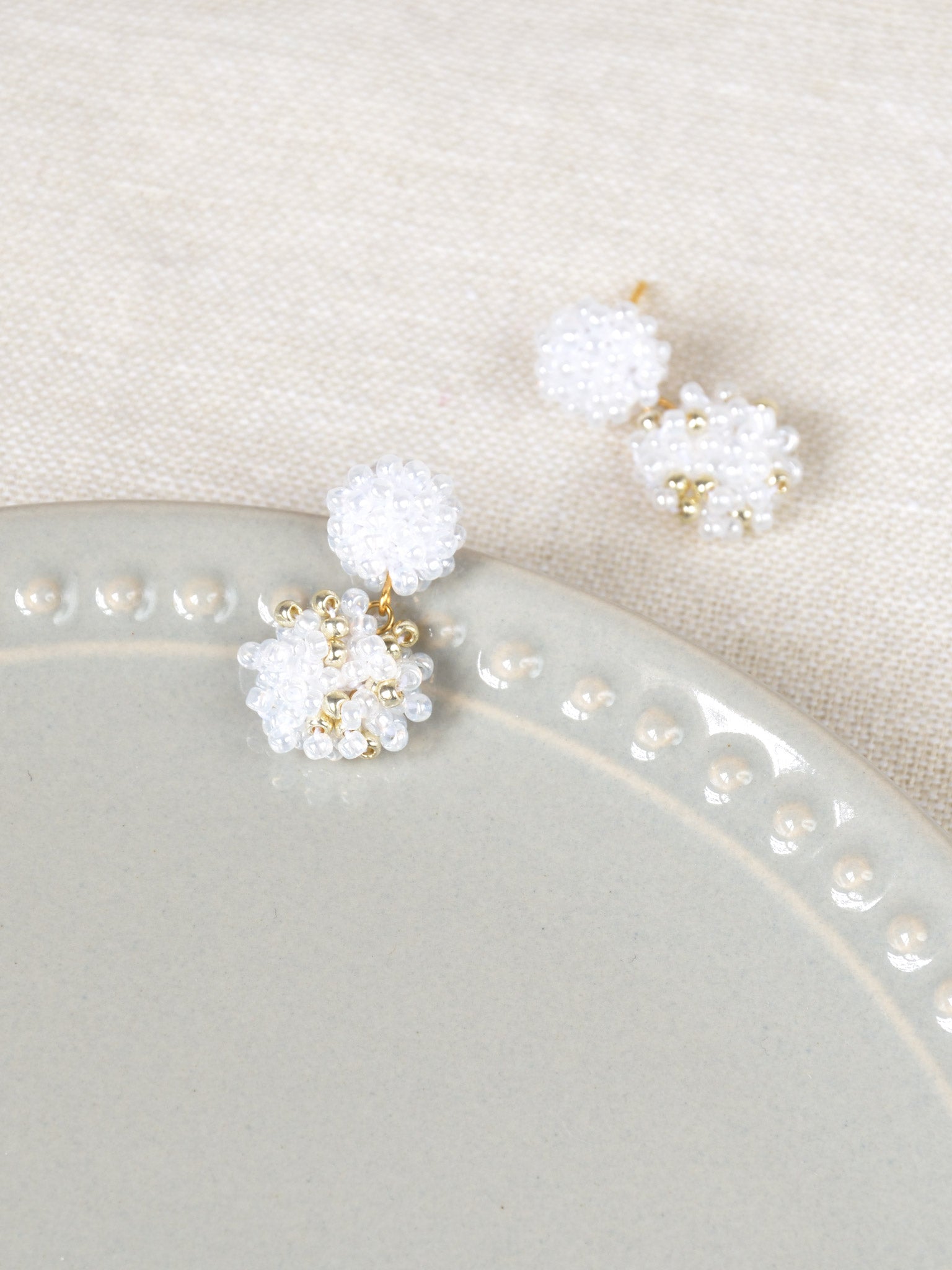 Kaia Druse Beads Earrings in White Top 2
