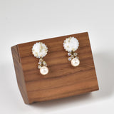Kristin Crystal Cluster Pearl Earrings Front