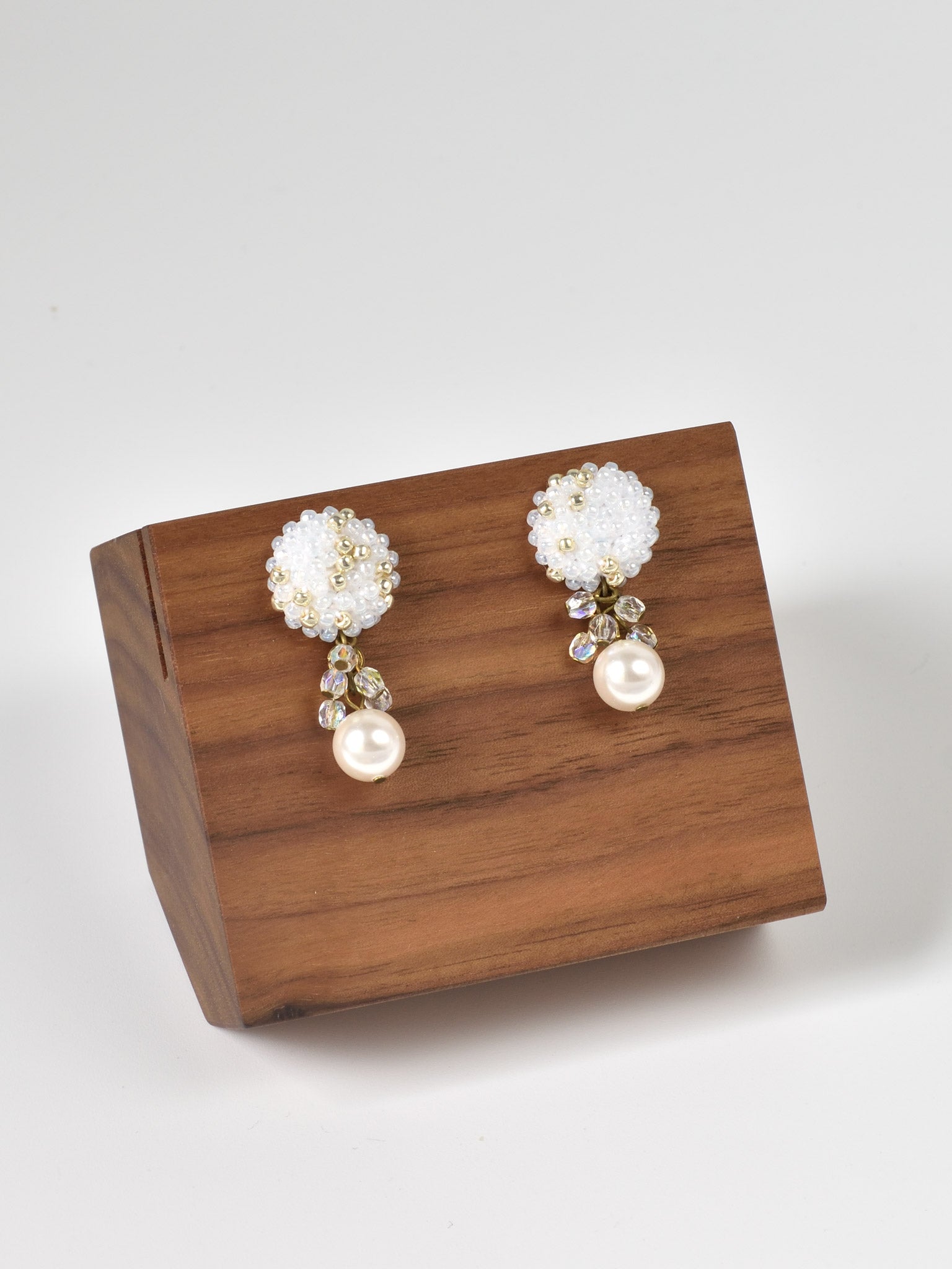 Kristin Crystal Cluster Pearl Earrings Front