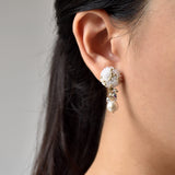 Kristin Crystal Cluster Pearl Earrings Model