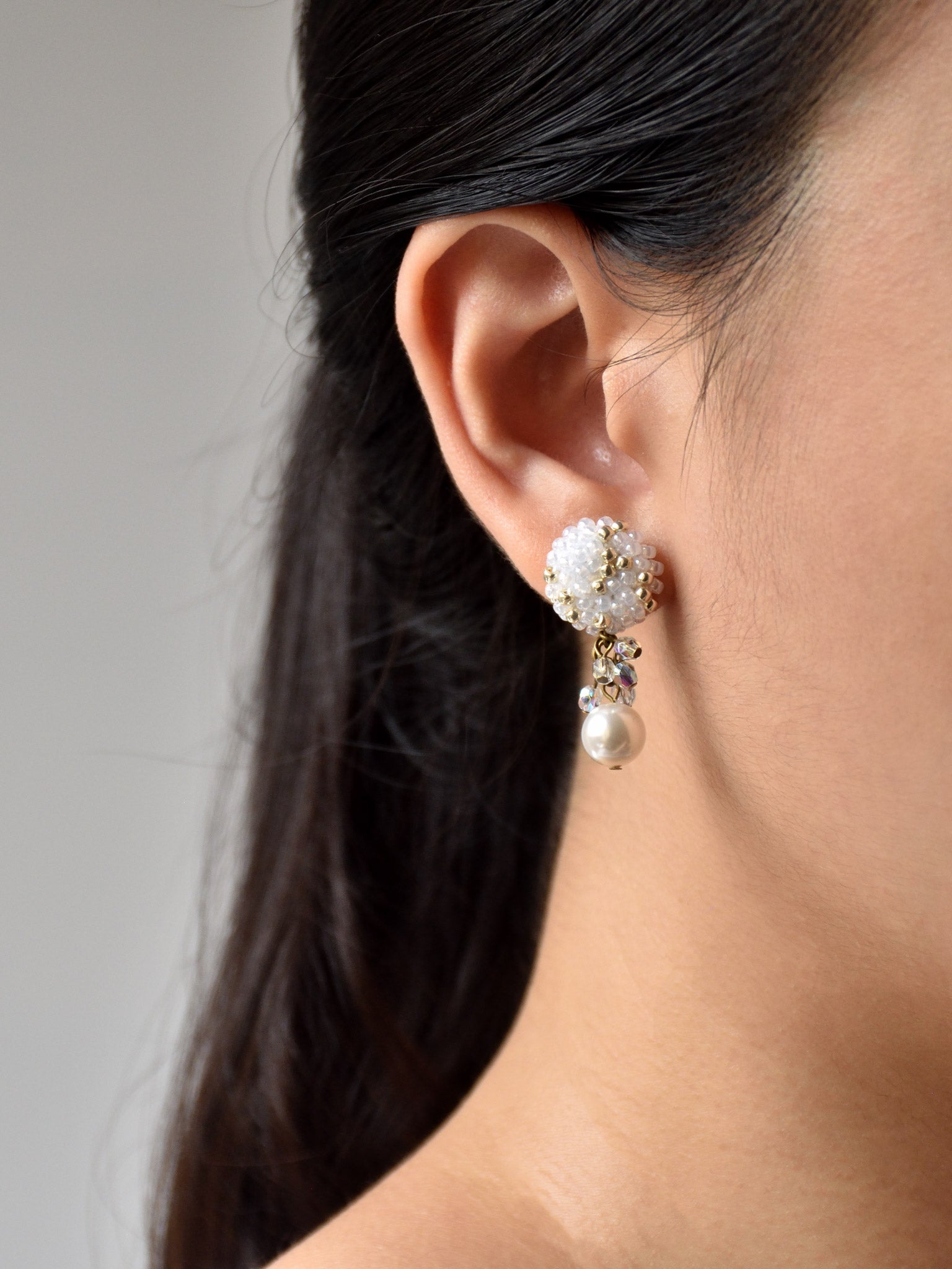 Kristin Crystal Cluster Pearl Earrings Model