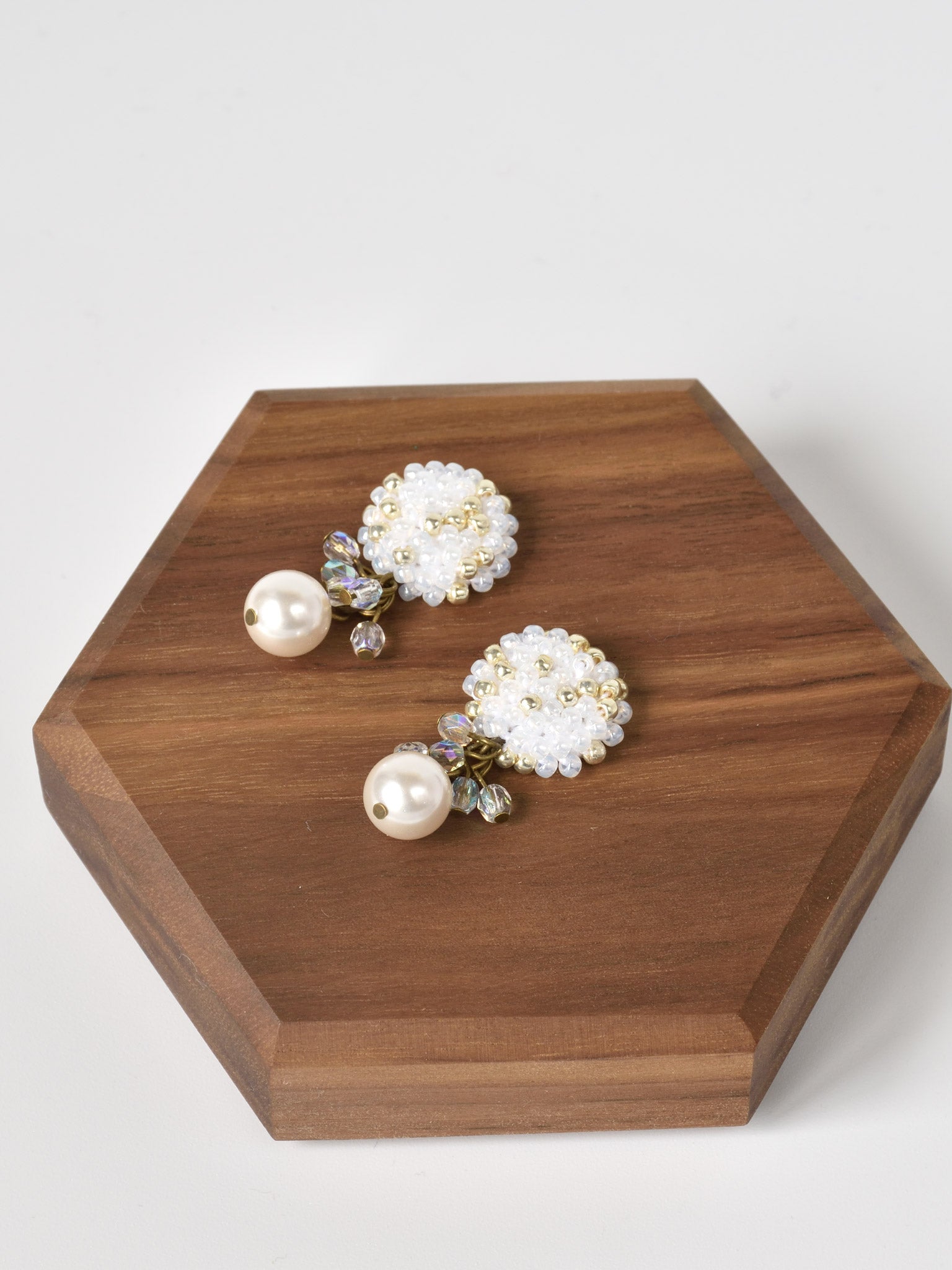 Kristin Crystal Cluster Pearl Earrings Top Left