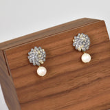 Layna Pearlescent Swarovski Pearl Studs in Grey Right