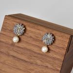 Layna Pearlescent Swarovski Pearl Studs in Grey Left