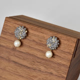 Layna Pearlescent Swarovski Pearl Studs in Grey Left