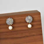 Layna Pearlescent Swarovski Pearl Studs in Grey Front