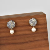Layna Pearlescent Swarovski Pearl Studs in Grey Front