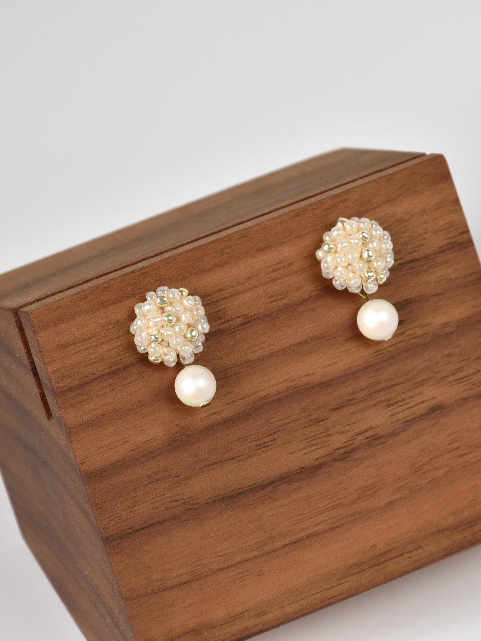 Layna Pearlescent Swarovski Pearl Studs in Ivory Right