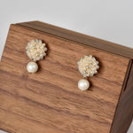 Layna Pearlescent Swarovski Pearl Studs in Ivory Left