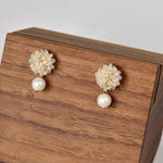 Layna Pearlescent Swarovski Pearl Studs in Ivory Front
