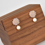 Layna Pearlescent Swarovski Pearl Studs in Purple Right