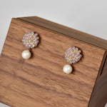 Layna Pearlescent Swarovski Pearl Studs in Purple Left