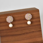 Layna Pearlescent Swarovski Pearl Studs in Purple Front
