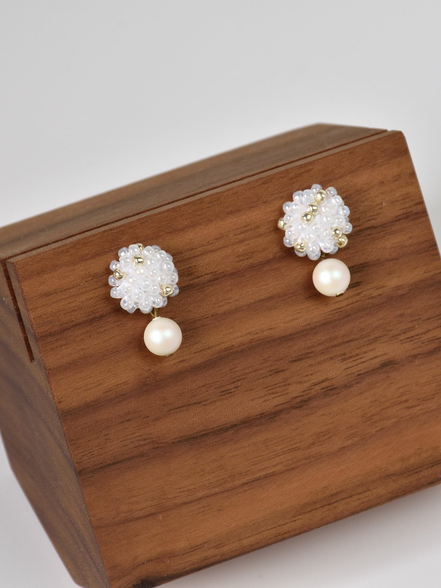 Layna Pearlescent Swarovski Pearl Studs in White Right