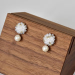Layna Pearlescent Swarovski Pearl Studs in White Left