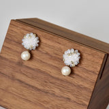 Layna Pearlescent Swarovski Pearl Studs in White Left