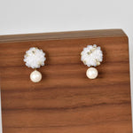 Layna Pearlescent Swarovski Pearl Studs in White Front