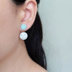Leda Earrings in Blue Mismatched Model Left