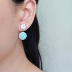 Leda Earrings in Blue Mismatched Model Right