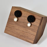 Margarita Delica Freshwater Pearl Drop Earrings in Black Front