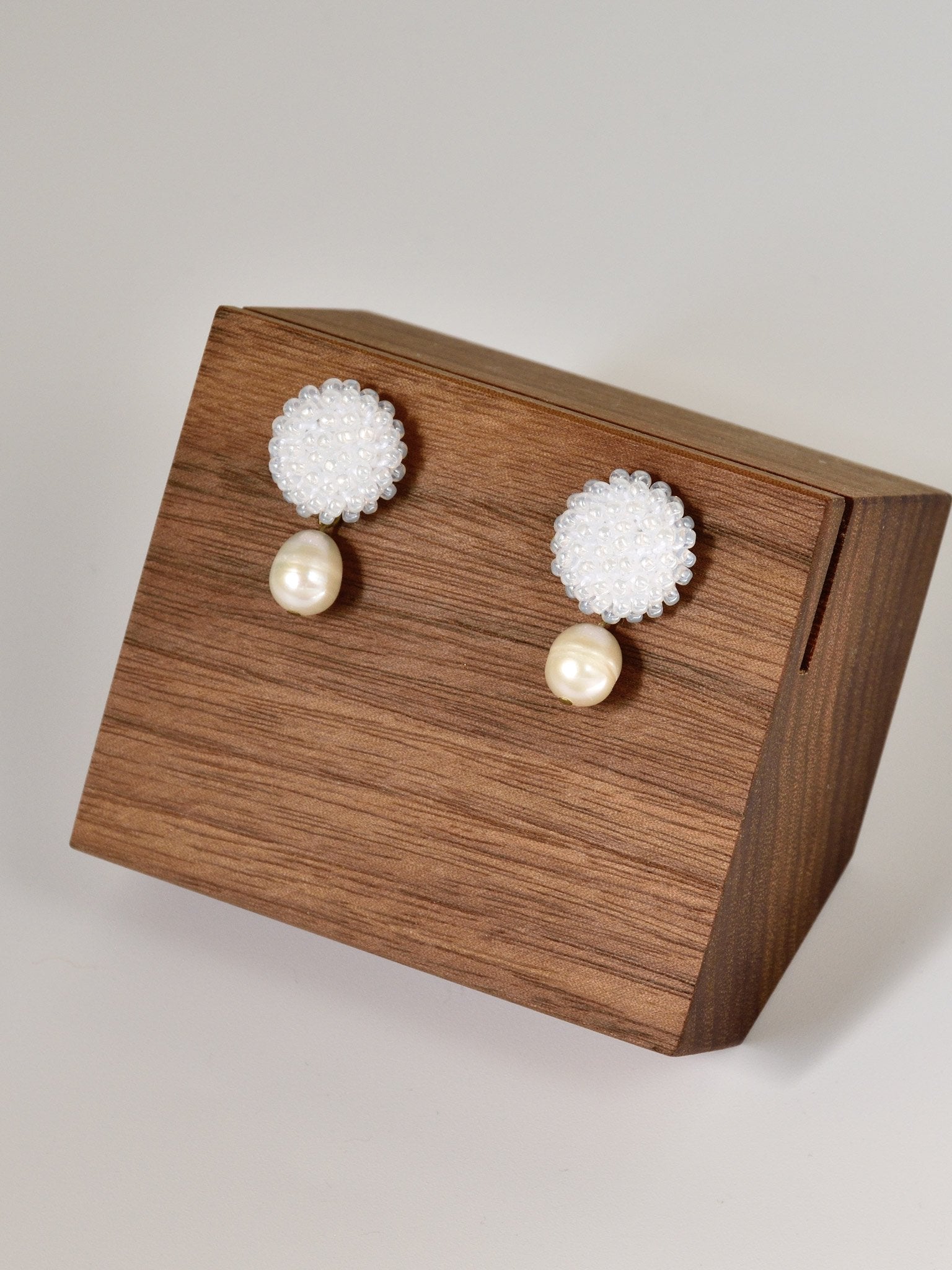 Margarita Delica Freshwater Pearl Drop Earrings in White Front